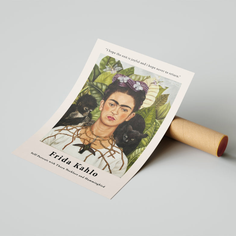Self-Portrait with Thorn Necklace and Hummingbird by Frida Kahlo Poster & Print