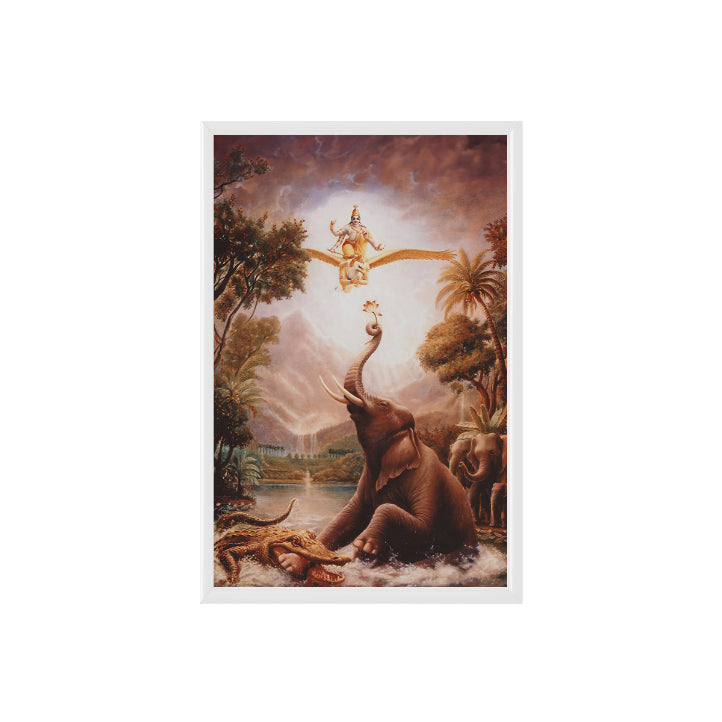 Gajendra the Elephant Vintage Mythology Poster & Framed Print - Nukkad Studios