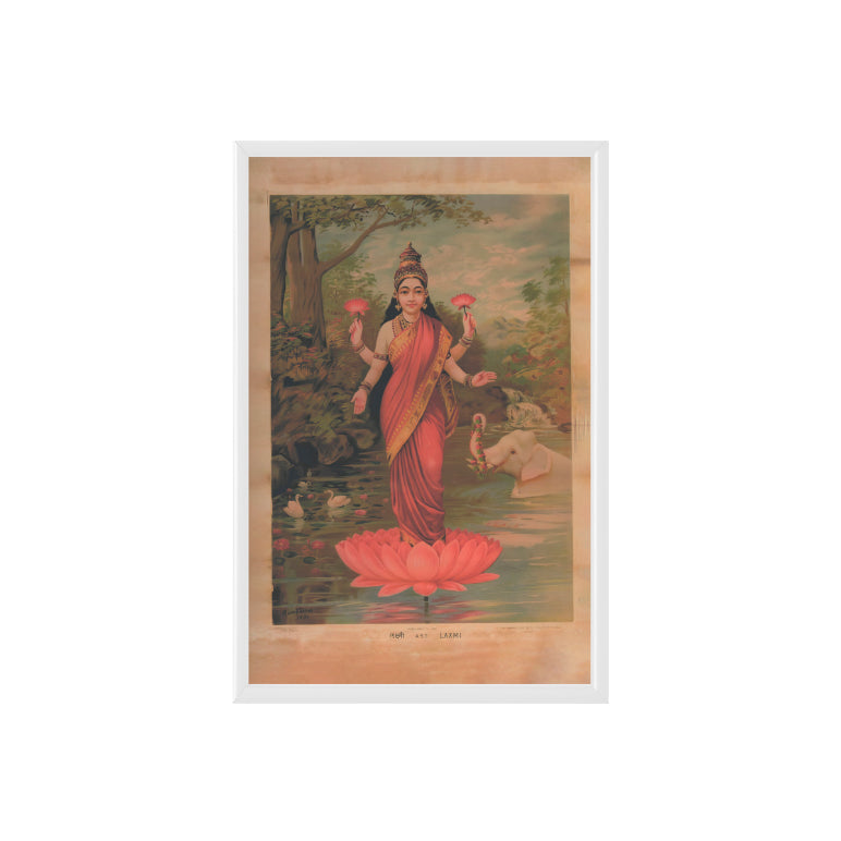 Goddess Lakshmi Standing On A Lotus Vintage Mythology Poster & Framed Print - Nukkad Studios