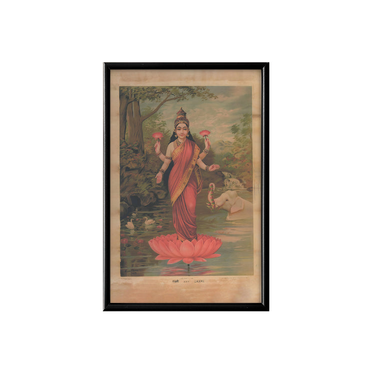 Goddess Lakshmi Standing On A Lotus Vintage Mythology Poster & Framed Print - Nukkad Studios