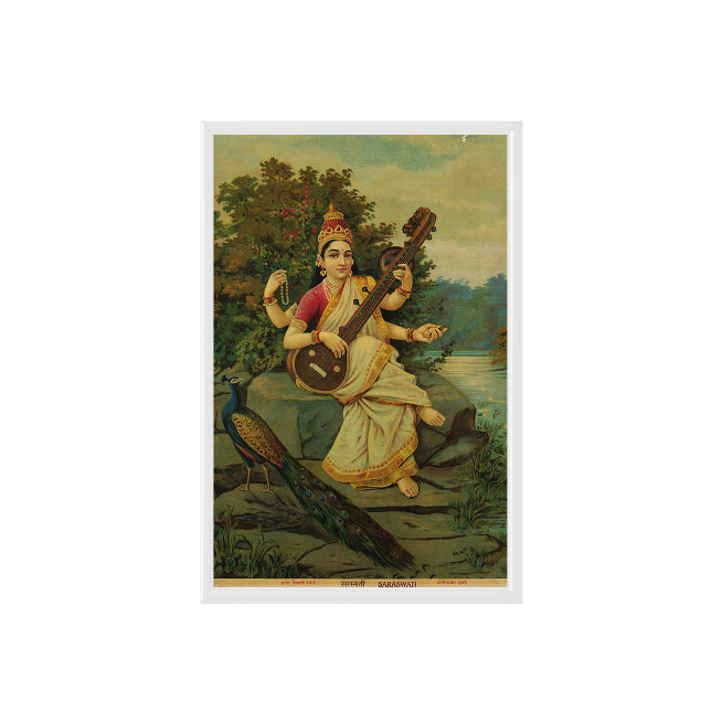 Goddess Saraswati Vintage Mythology Poster & Framed Print - Nukkad Studios