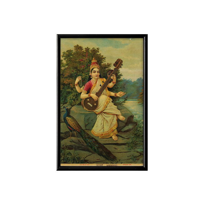 Goddess Saraswati Vintage Mythology Poster & Framed Print - Nukkad Studios