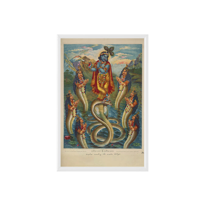 Krishna subduing Kaliya Vintage Mythology Poster & Framed Print - Nukkad Studios