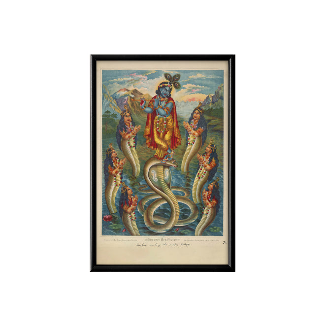Krishna subduing Kaliya Vintage Mythology Poster & Framed Print - Nukkad Studios