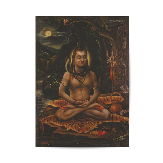 Lord Shiva in meditation Vintage Mythology Poster & Framed Print - Nukkad Studios