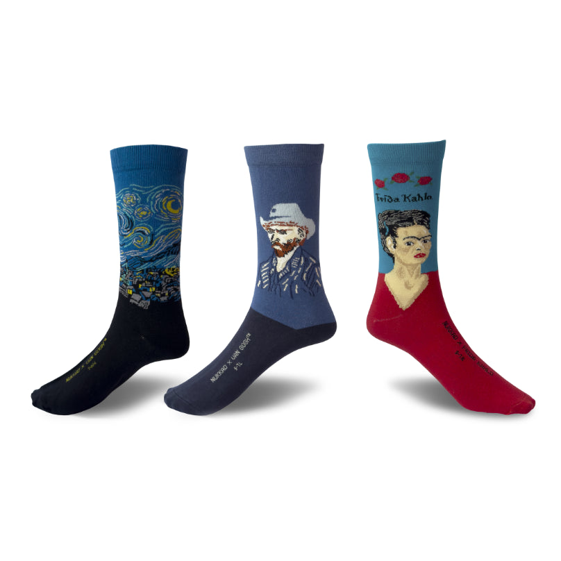 Combo Pair of Starry Night, Self-Portrait of Vincent van Gogh and Self-Portrait with Frida Kahlo Socks