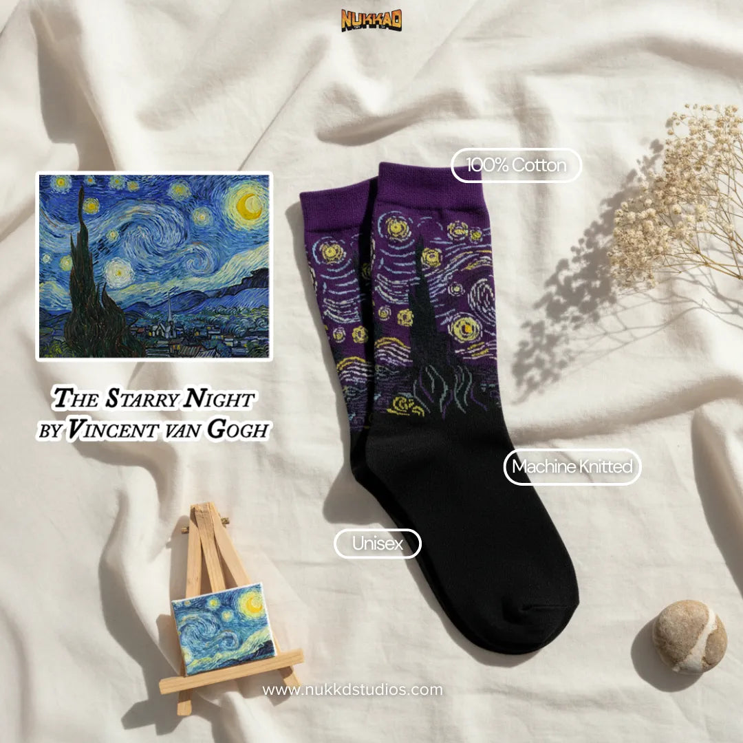 The Starry Night by Vincent van Gogh Purple Socks