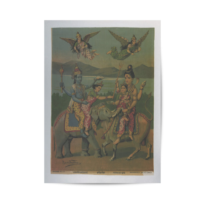 The Meeting of Lord Vishnu and Lord Shiva Vintage Mythology Print - Nukkad Studios