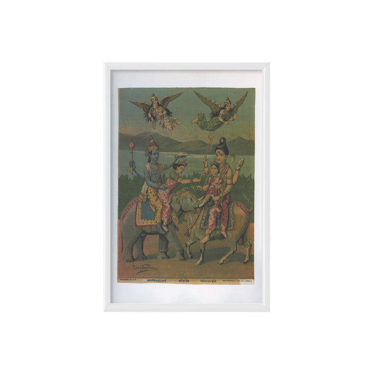The Meeting of Lord Vishnu and Lord Shiva Vintage Mythology Print - Nukkad Studios