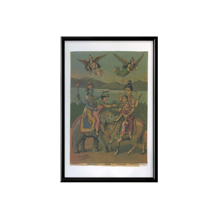 The Meeting of Lord Vishnu and Lord Shiva Vintage Mythology Print - Nukkad Studios