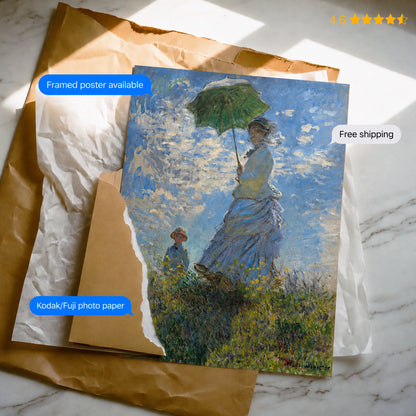 Woman with a Parasol - Madame Monet and Her Son by Monet Poster & Framed Print