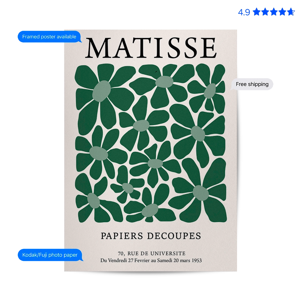 Matisse Foliage — Cut-Out Art Print Green Vintage Poster & Framed Print