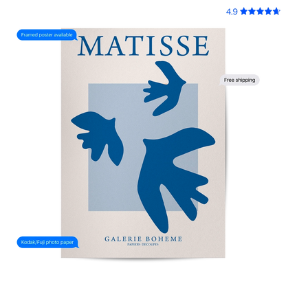 Matisse Doves — Cut-Out Art Print Blue Poster & Framed Print