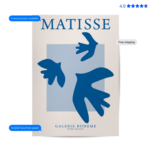 Matisse Doves — Cut-Out Art Print Blue Poster & Framed Print