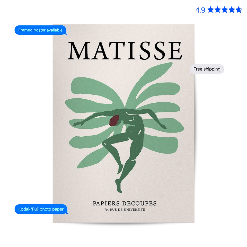 Matisse Jazz Figure — Cut-Out Art Print Green Poster & Framed Print