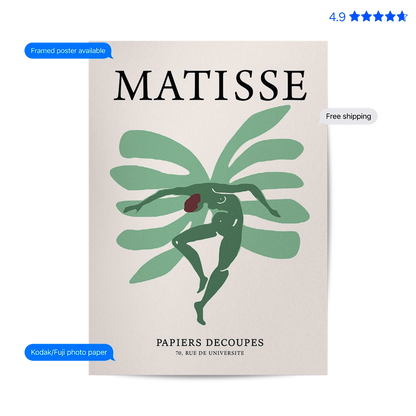 Matisse Jazz Figure — Cut-Out Art Print Green Poster & Framed Print