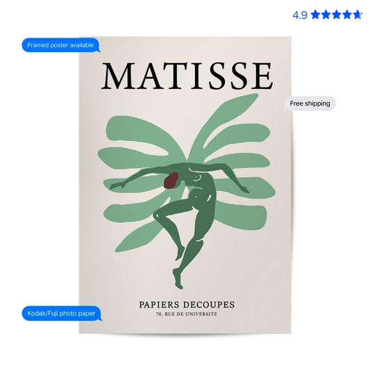 Matisse Jazz Figure — Cut-Out Art Print Green Poster & Framed Print