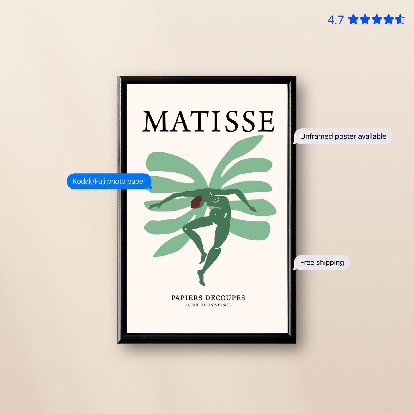 Matisse Jazz Figure — Cut-Out Art Print Green Poster & Framed Print