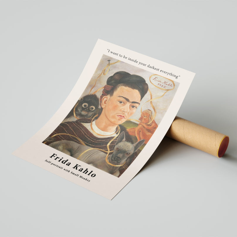 Self Portrait with Small Monkey by Frida Kahlo Poster & Print