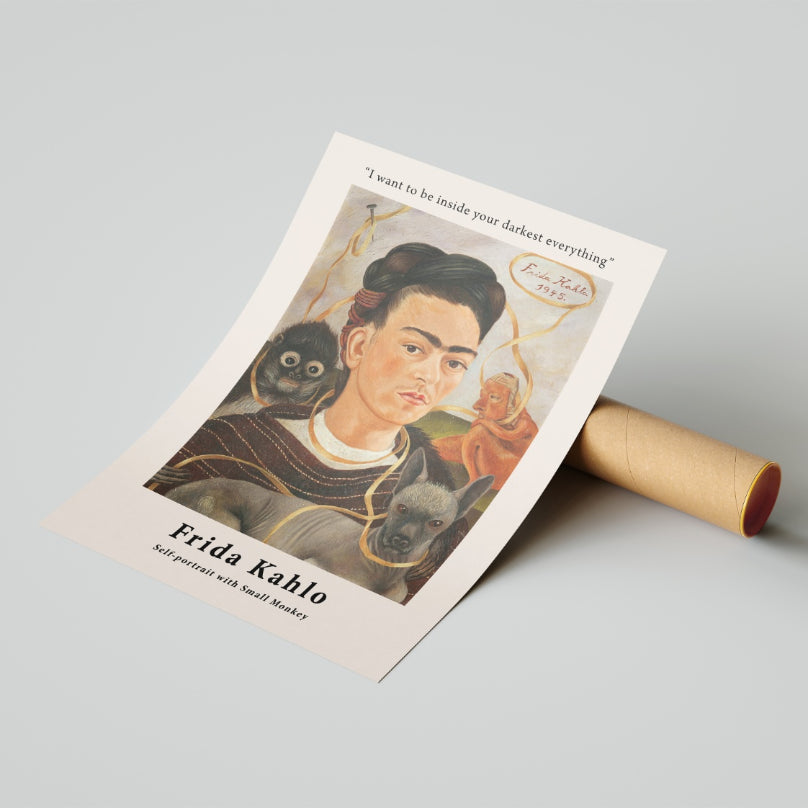 Self Portrait with Small Monkey by Frida Kahlo Poster & Print - Nukkad Studios