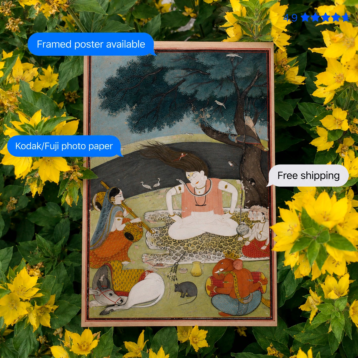 Shiva and his Family Vintage Poster & Framed Print