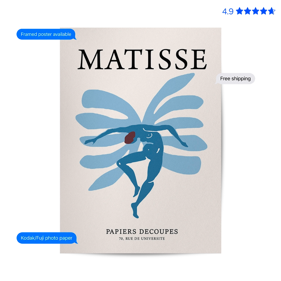 Matisse Jazz Figure — Cut-Out Art Blue Poster & Framed Print