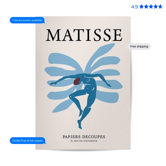 Matisse Jazz Figure — Cut-Out Art Blue Poster & Framed Print
