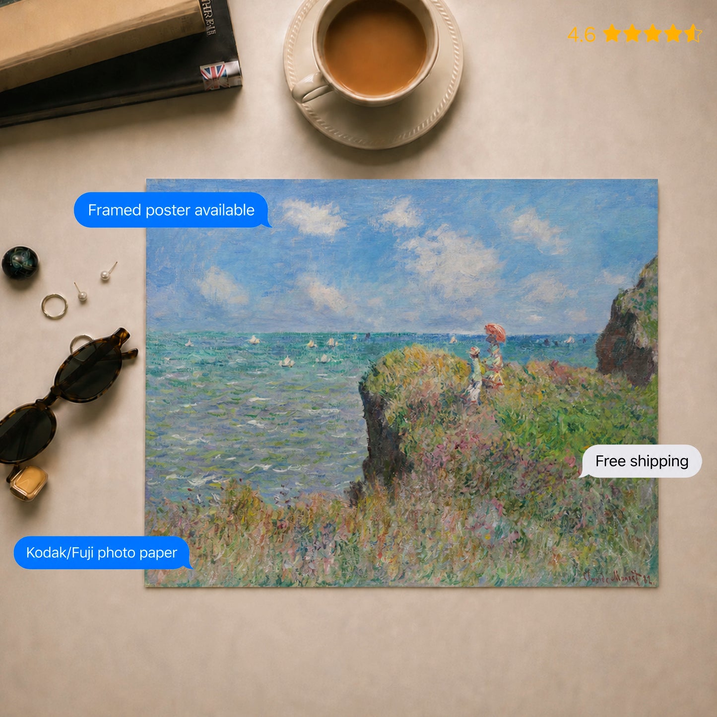 The Cliff Walk at Pourville by Monet Poster & Framed Print