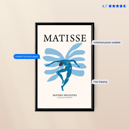 Matisse Jazz Figure — Cut-Out Art Blue Poster & Framed Print