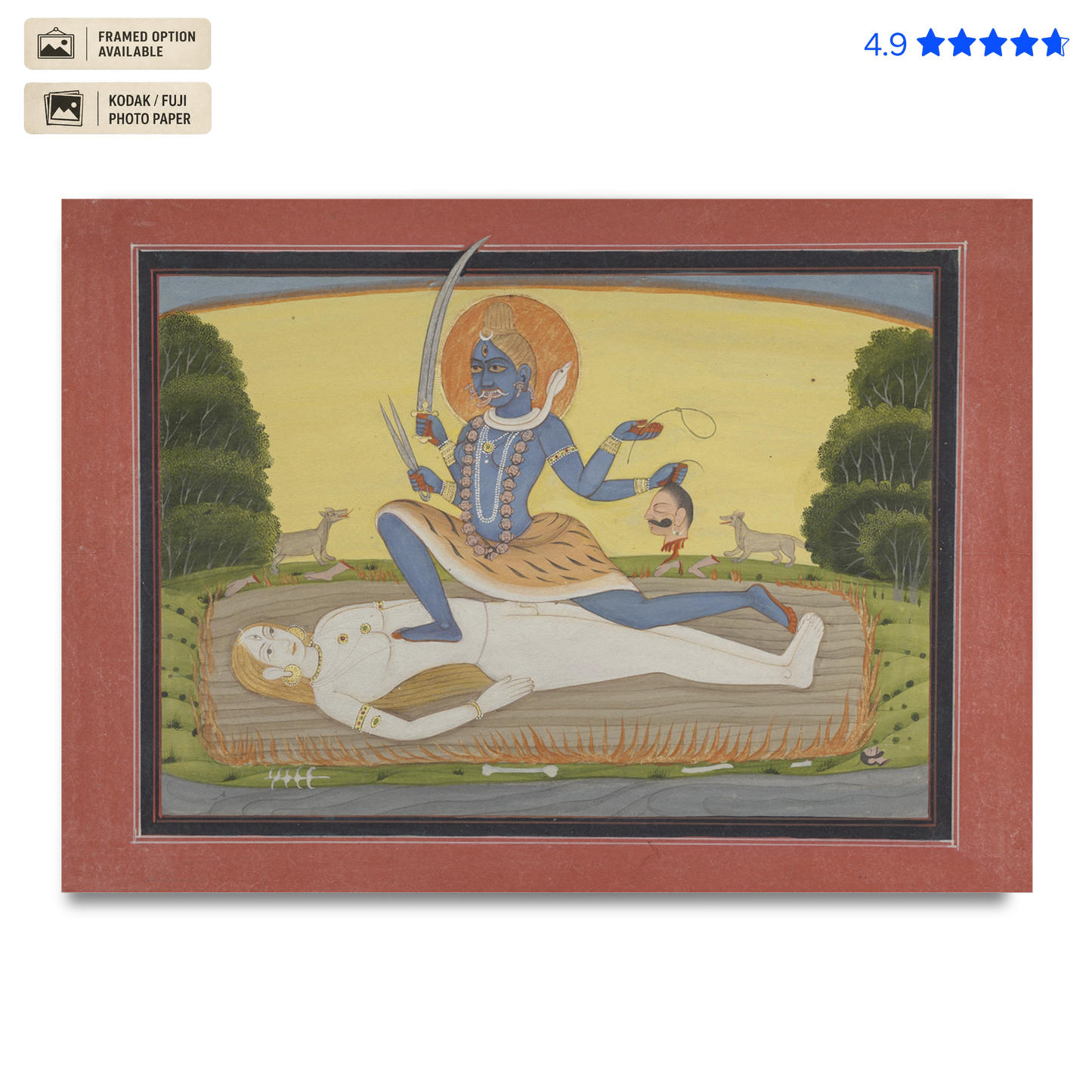 Kali on Shiva Vintage Poster & Framed Print