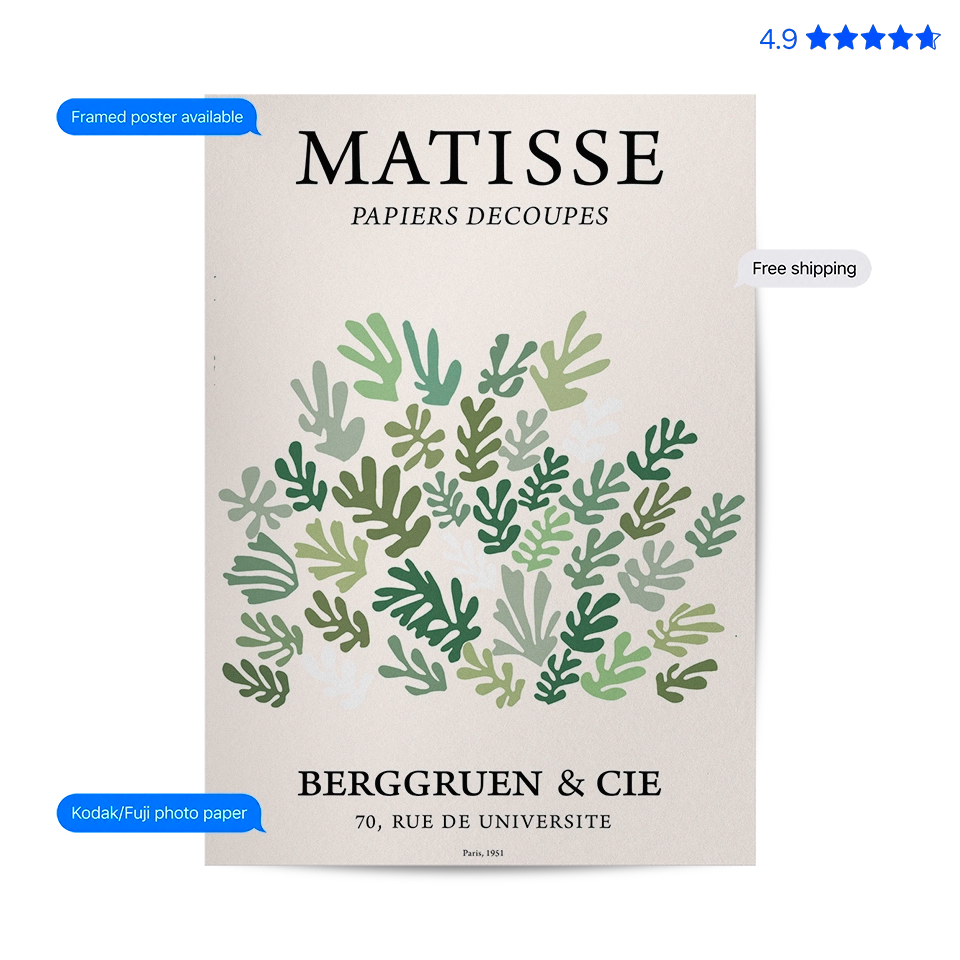 Matisse Coral — Cut-Out Art Print Green Poster & Framed Print