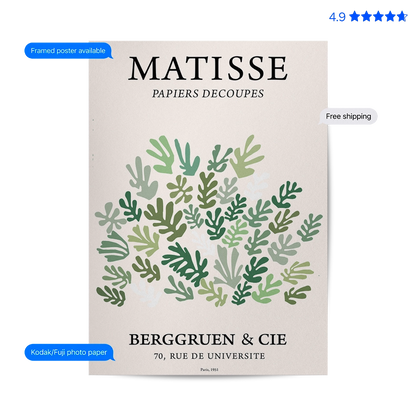 Matisse Coral — Cut-Out Art Print Green Poster & Framed Print
