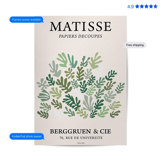 Matisse Coral — Cut-Out Art Print Green Poster & Framed Print