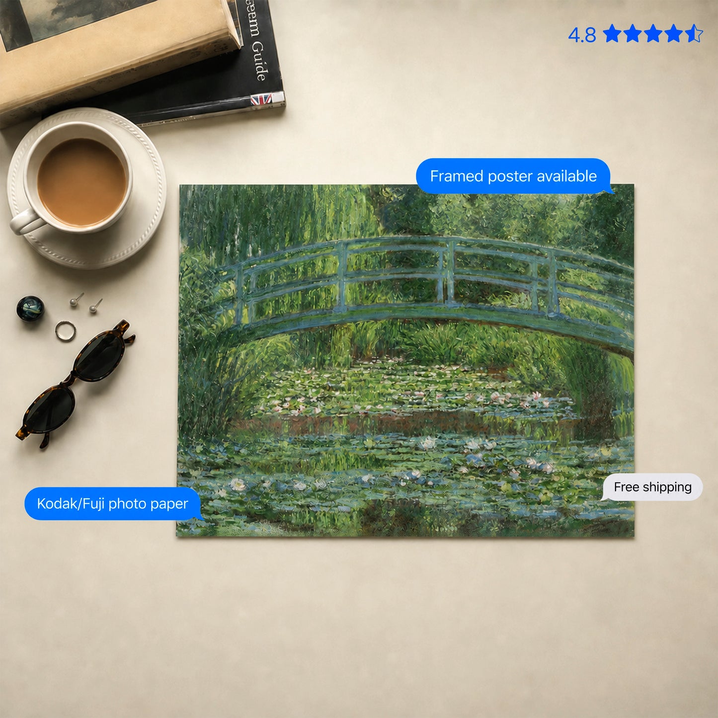 The Japanese Footbridge and the Water Lily Pool by Monet Poster & Framed Print