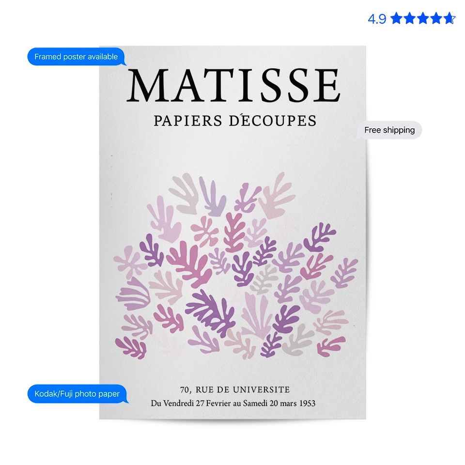 Matisse Botanical — Line Art Print Purple Poster & Framed Print