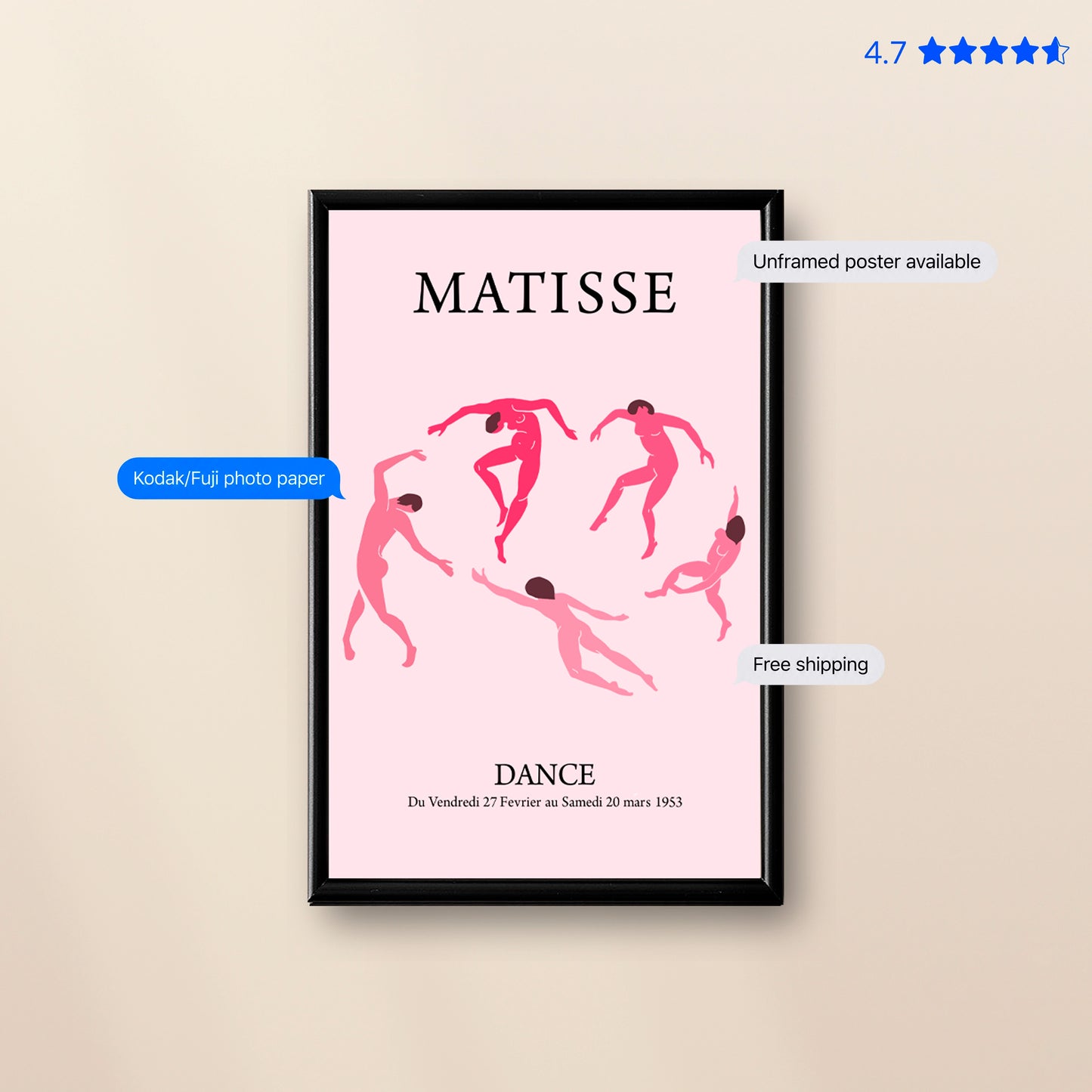 Matisse Dance — Art Print Pink Poster & Framed Print