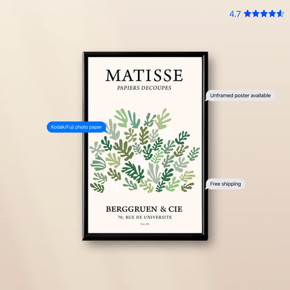 Matisse Coral — Cut-Out Art Print Green Poster & Framed Print