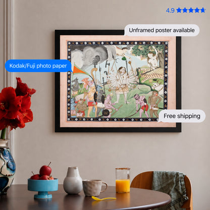 Ravana Receiving a Boon from Shiva Vintage Poster & Framed Print