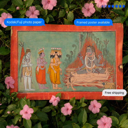 Shiva, Vishnu, and Brahma Adoring Kali Vintage Poster & Framed Print