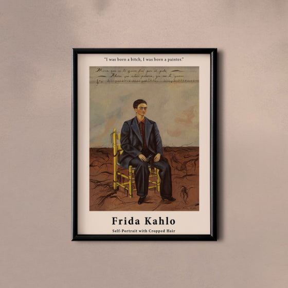 Self-Portrait with Cropped Hair by Frida Kahlo Poster & Print