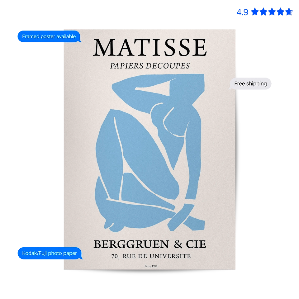 Matisse Seated Lady — Cut-Out Art Print Blue Poster & Framed Print