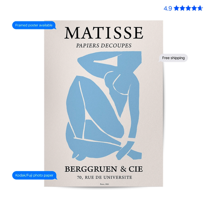 Matisse Seated Lady — Cut-Out Art Print Blue Poster & Framed Print