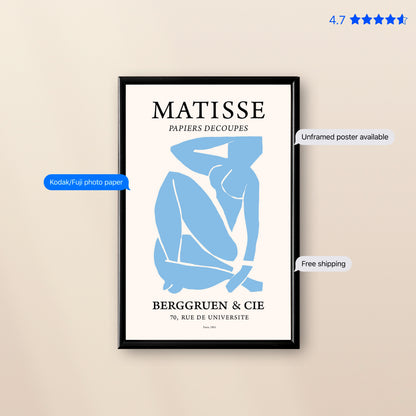 Matisse Seated Lady — Cut-Out Art Print Blue Poster & Framed Print
