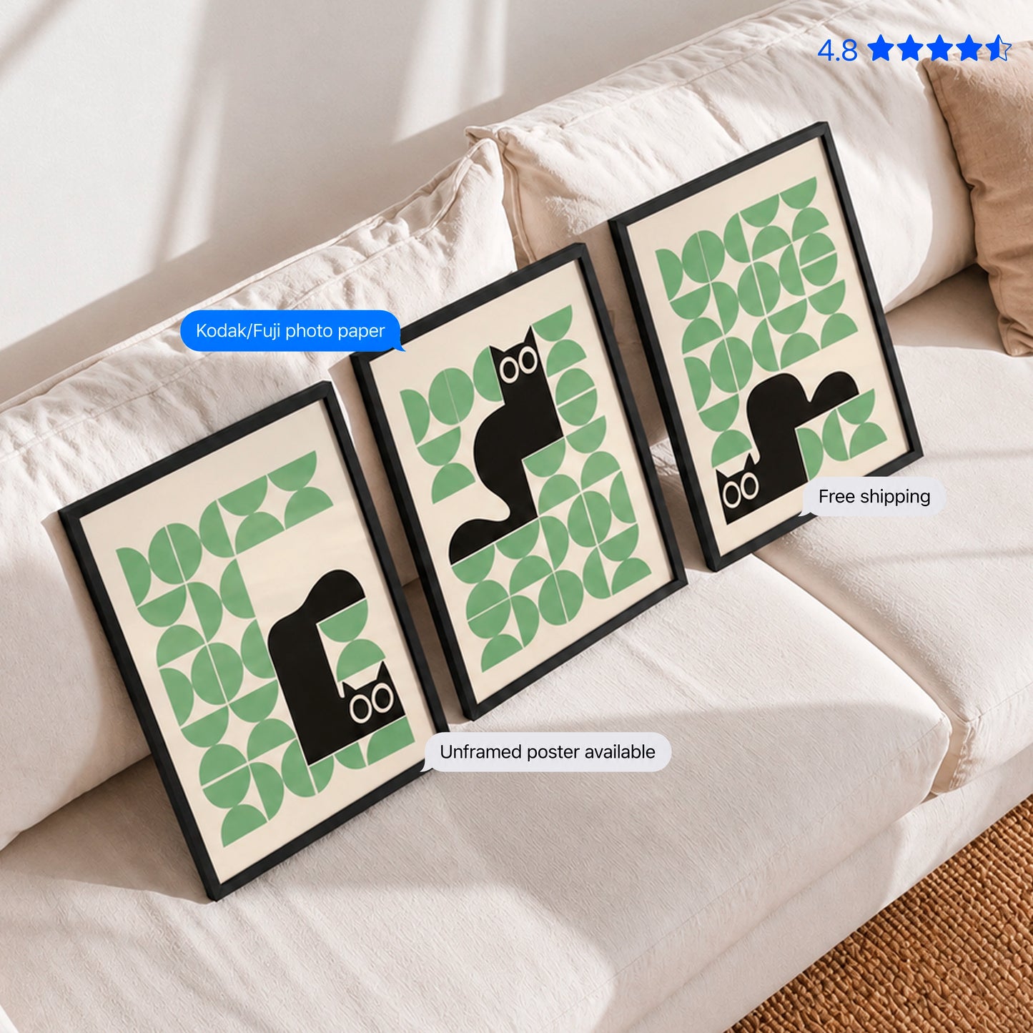 Triplet Cats Set of 3 Poster & Framed Print
