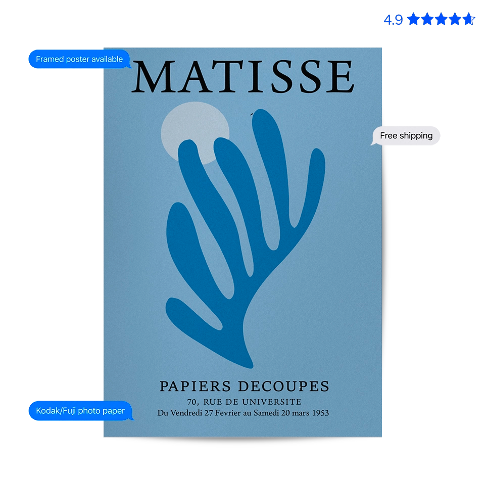 Matisse Algae — Cut-Out Art Print Blue Poster & Framed Print