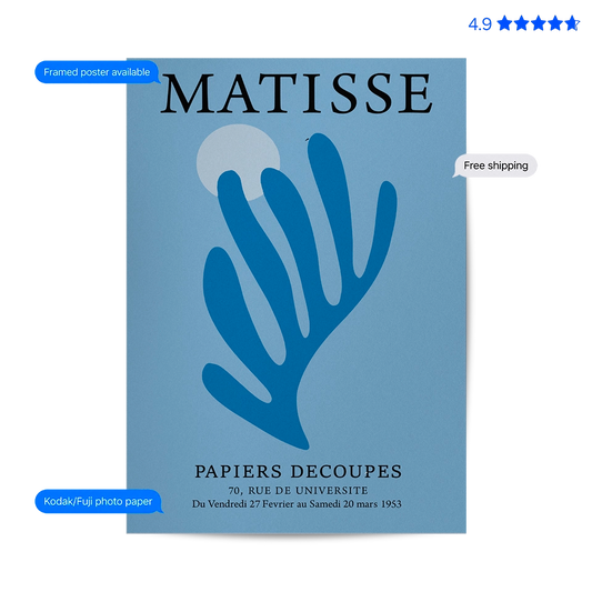 Matisse Algae — Cut-Out Art Print Blue Poster & Framed Print