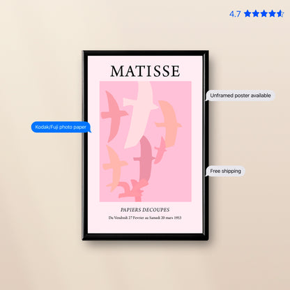 Matisse Birds — Cut-Out Art Print Pink Poster & Framed Print