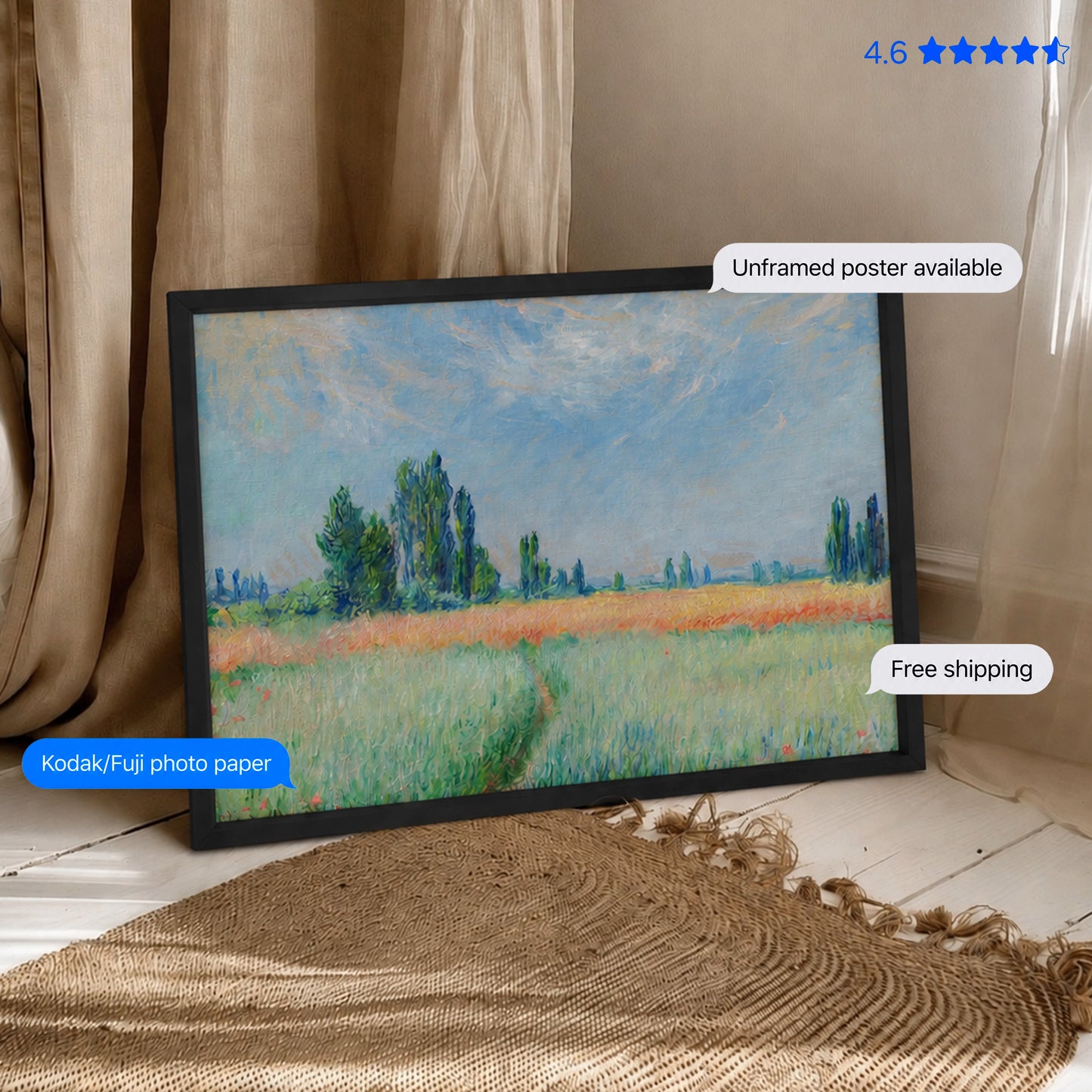 The Wheatfield by Monet Poster & Framed Print