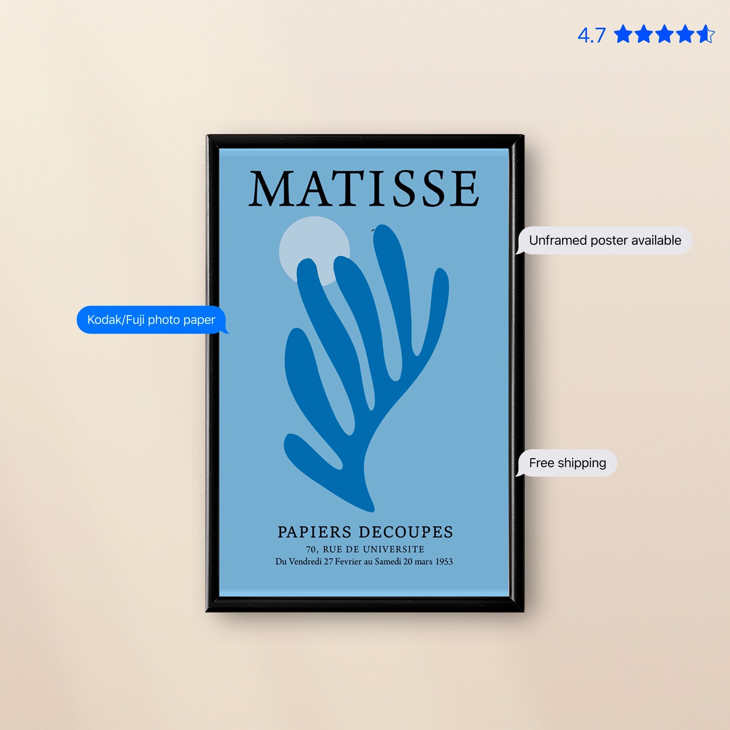Matisse Algae — Cut-Out Art Print Blue Poster & Framed Print