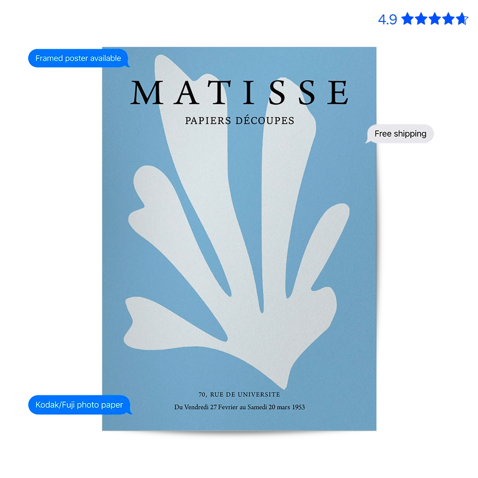Matisse Leaf — Cut-Out Art Print Blue Poster & Framed Print